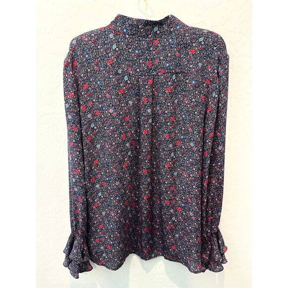 ETCETERA | 100% Silk Floral Blouse Black Multicolor Long Sleeve | Size 12 - Picture 4 of 7
